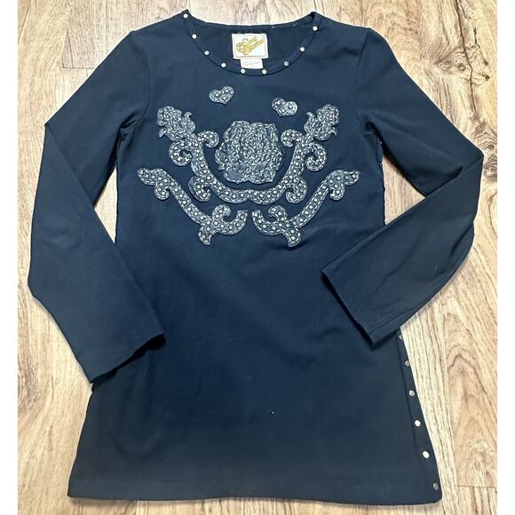 Soul Revival Women’s Black Top Embroidered Knit Studded Long Sleeve Size Small - Picture 1 of 5